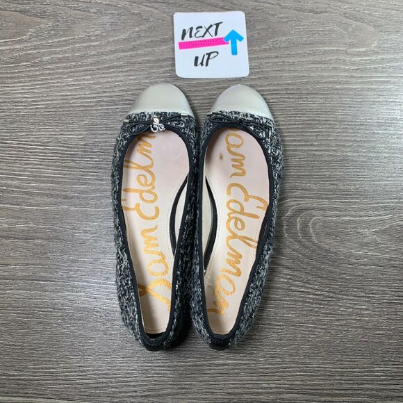 Women’s size 6-Sam Edelman Sara Black Silver Tweed Bow Cap Toe Ballet Flats - Picture 5 of 10